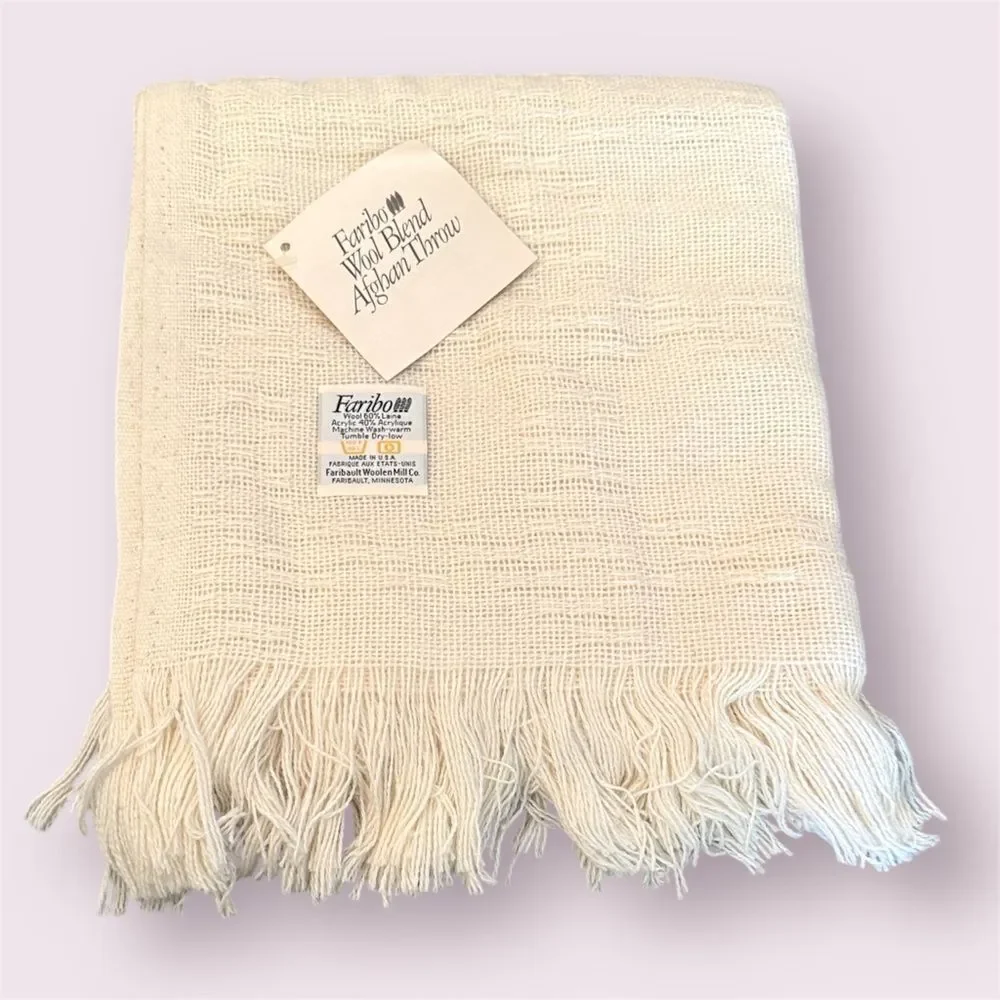 FARIBO Vintage 80s/90s Wool Blend Afghan Throw Blanket *NEW*